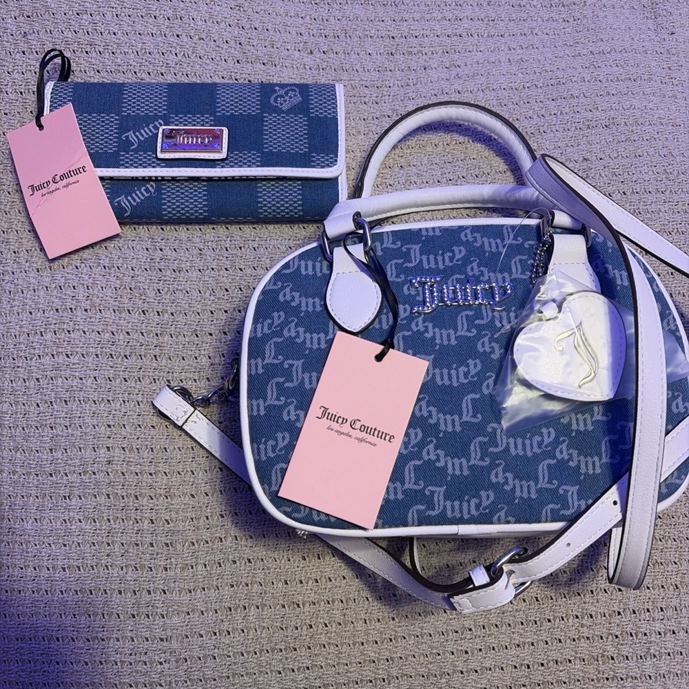 Juicy Couture Denim and White Satchel Bag